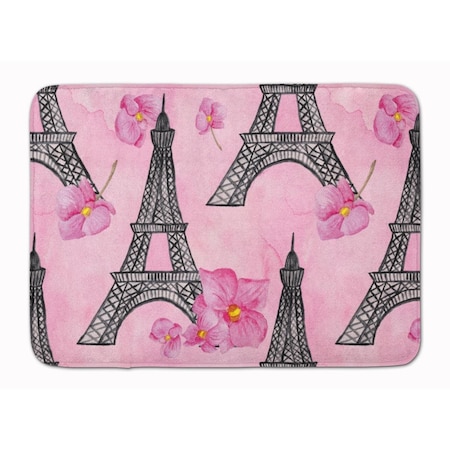 Watercolor Pink Flowers & Eiffel Tower Machine Washable Memory Foam Mat